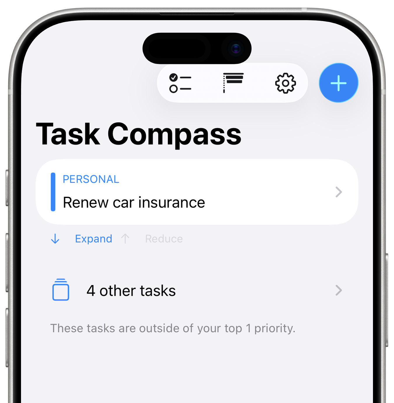 Focus on the top task screenshot